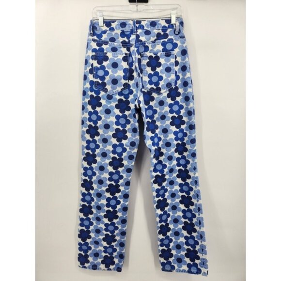 Zara Women's Blue Floral Print High Waist Button Fly Denim Jeans Size‎ 6 - Picture 2 of 8